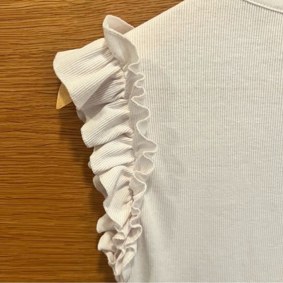 Chaser Recycled Vintage Rib Ruffle Sleeve Tee - White Small NWT - Picture 9 of 9